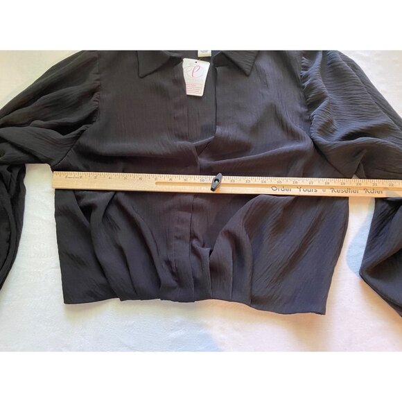 A. Calin By Flying Tomato Blouse Women L Black Long-Sleeve Smocked Cuffs Peasant - Picture 8 of 14